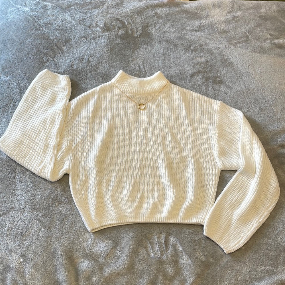 White Knit Crop Sweater